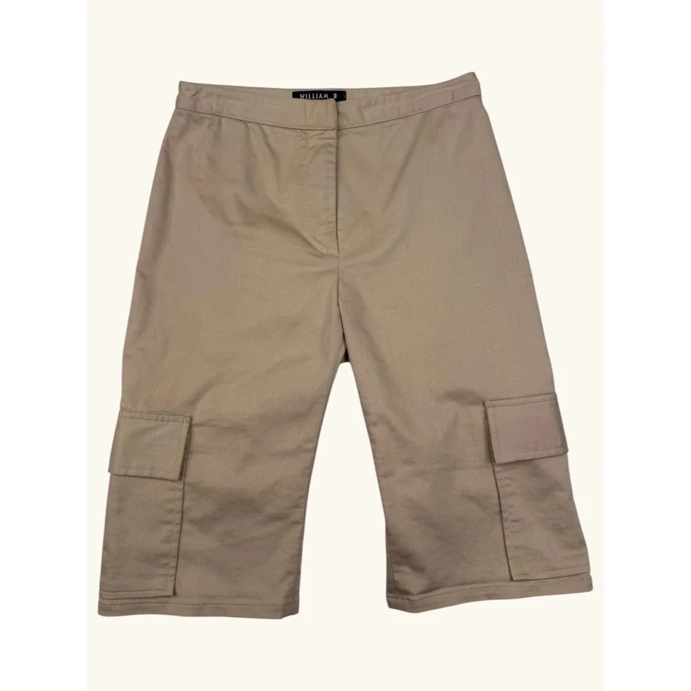 William B Tan Khaki Cargo Shorts Size 2 Cotton Blend Knee Length Made in USA